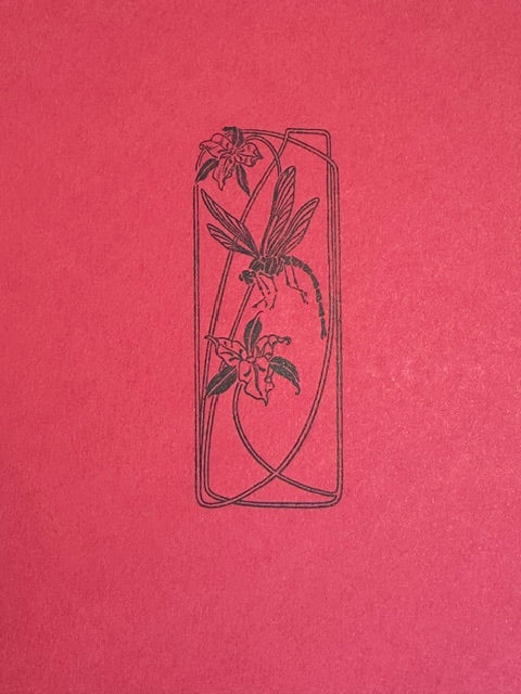 Letterpress Card-Art Deco Dragonfly & Trillium- Black on Red