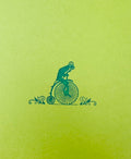 Letterpress Card- Frog on Bicycle- Blue on Green