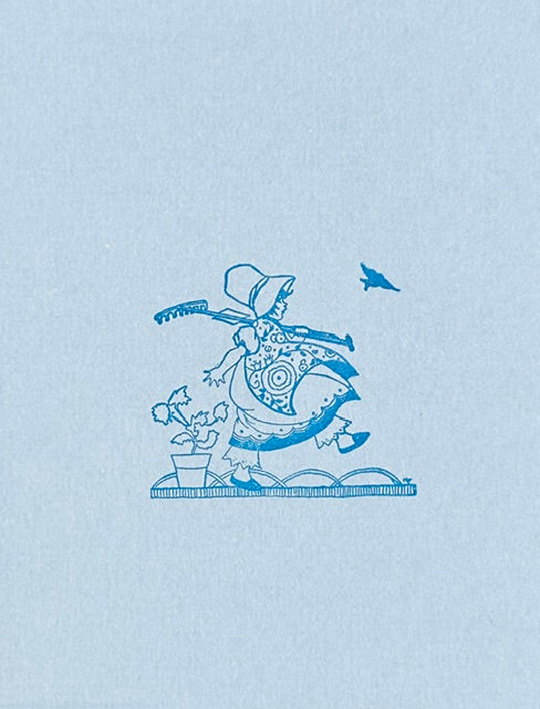 Letterpress Card- Girl Gardener -Blue