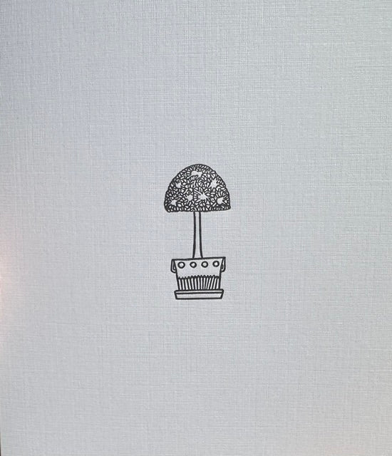 Letterpress Card- Simple & Sweet Topiary- Black White Linen