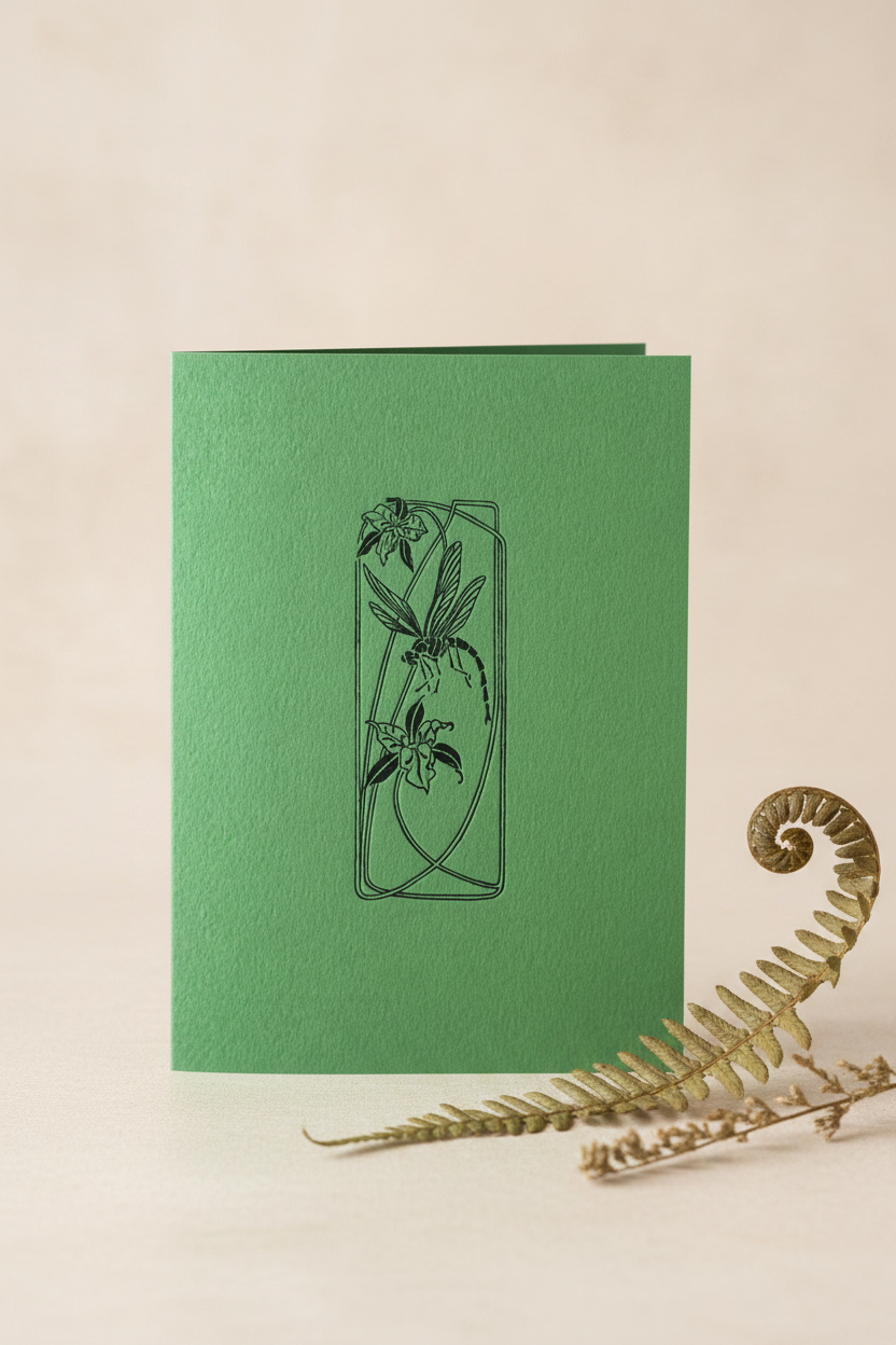 Art Deco Dragonfly Letterpress Card Lifestyle