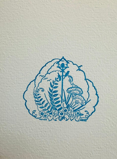 Letterpress Card- Birdhouse Garden- Blue on White