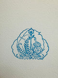 Letterpress Card- Birdhouse Garden- Blue on White