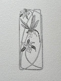 Letterpress Card- Art Deco Dragonfly & Trillium- Black on White Felt Finish