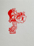 Letterpress Card- Christmas Elf -Red on White Blank A2
