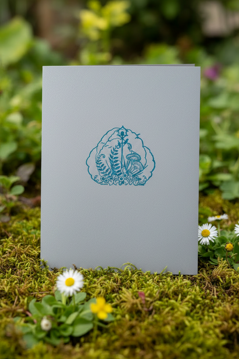Letterpress Birdhouse Garden Card – Silver/Blue