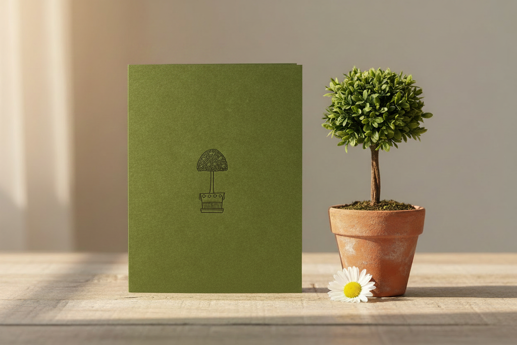 Letterpress Card – Simple & Sweet Topiary – Olive Green/Black