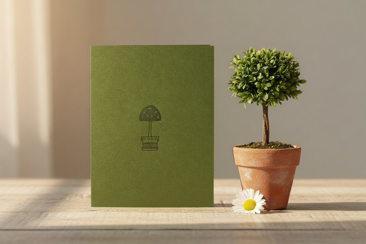 Letterpress Card – Simple & Sweet Topiary – Olive Green/Black