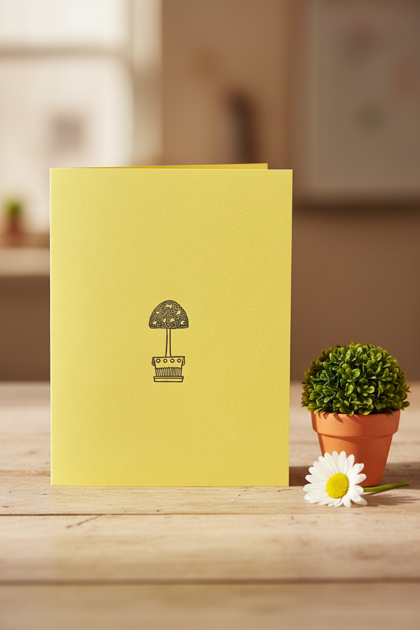 Letterpress Card – Simple & Sweet Topiary – Yellow/Black