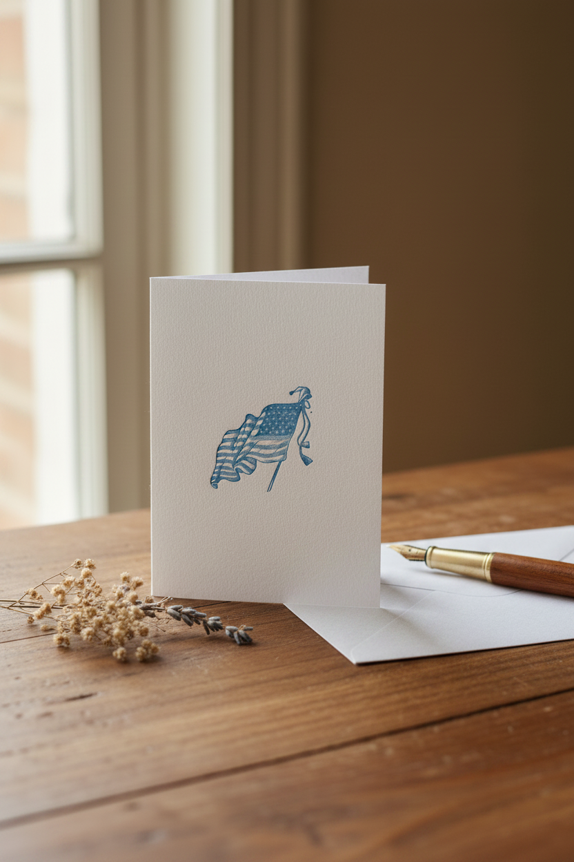 Letterpress US Flag Card Lifestyle - White Envelope