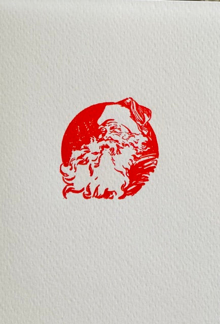 Letterpress Card-Jolly Santa on White-A2 Blank Inside