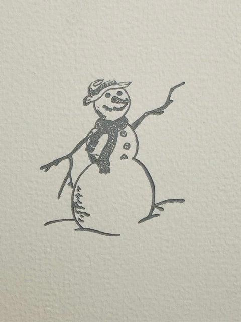 Letterpress Card- Smiling Snowman- Grey on White