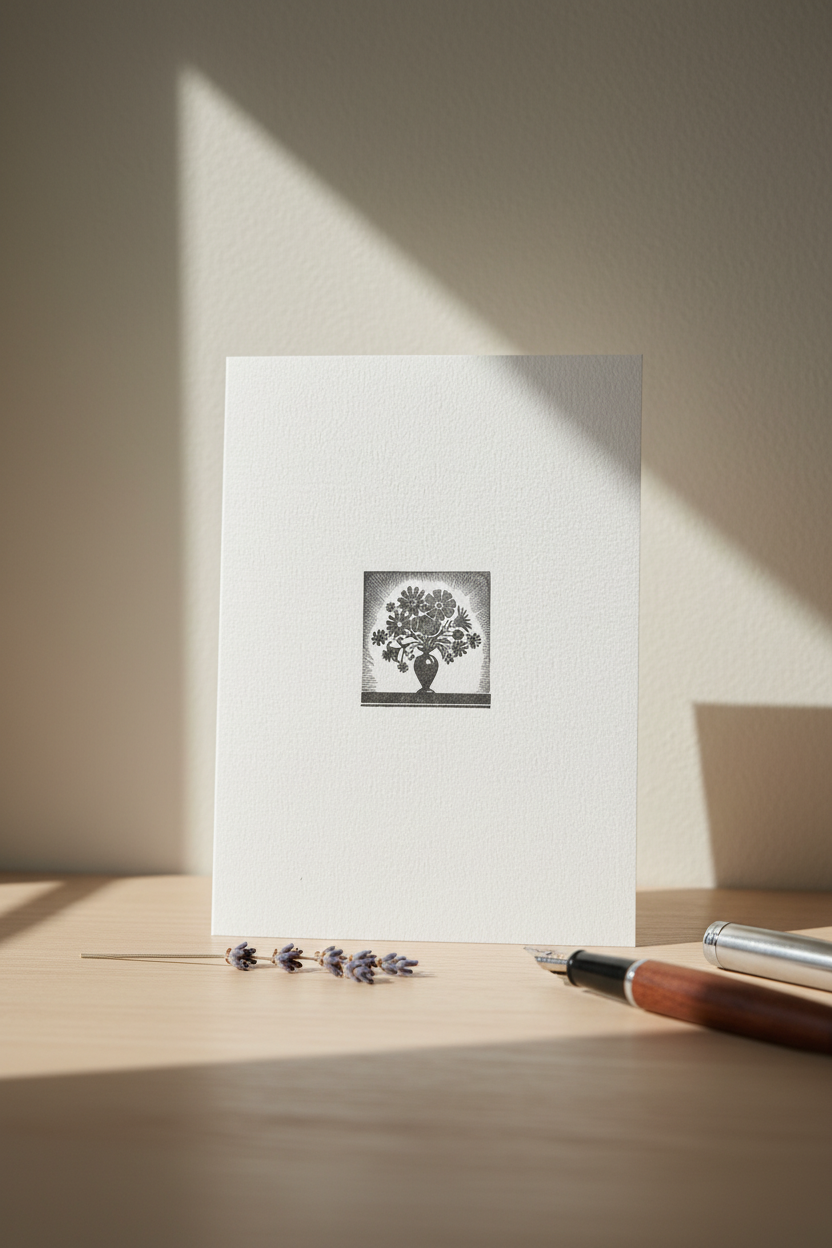 White Woodblock Floral Card Lifestyle