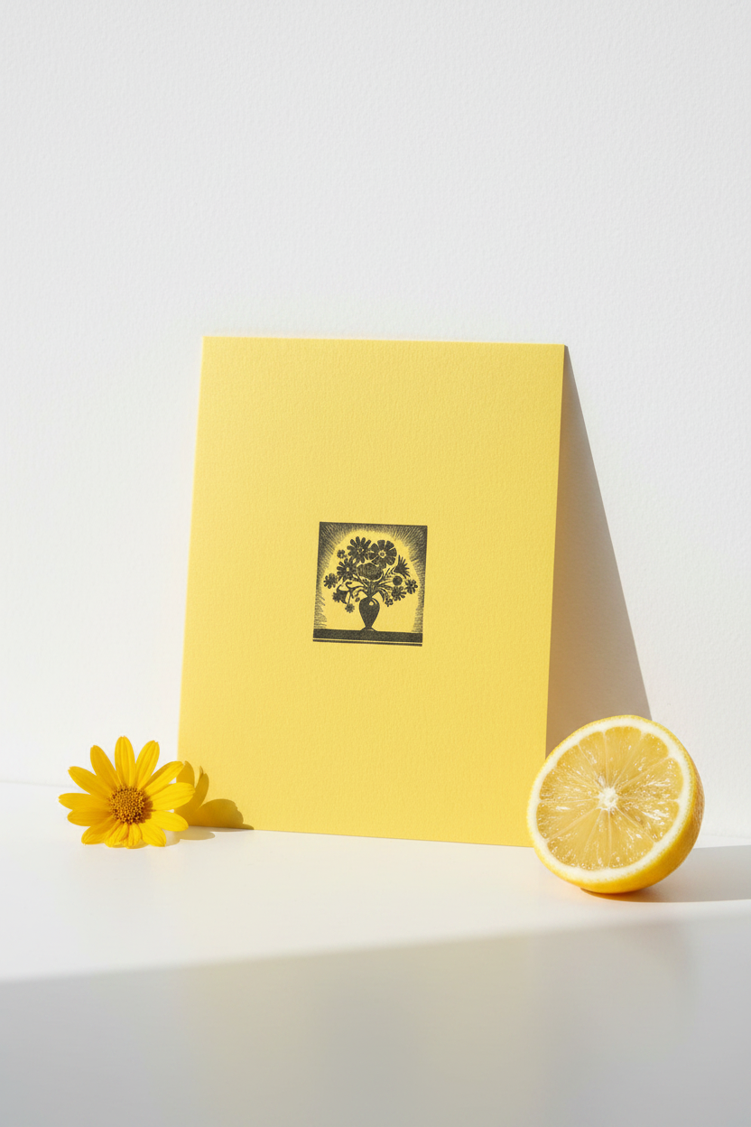 Yellow Woodblock Floral Card Lifestyle