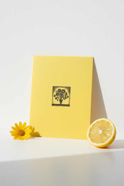 Yellow Woodblock Floral Card Lifestyle